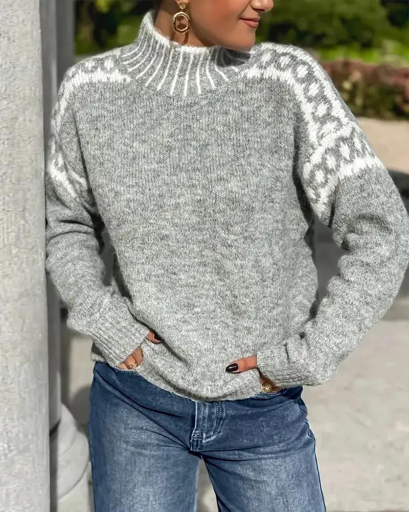 Women's Patterned Turtleneck Jumper – Relaxed Textured Knit