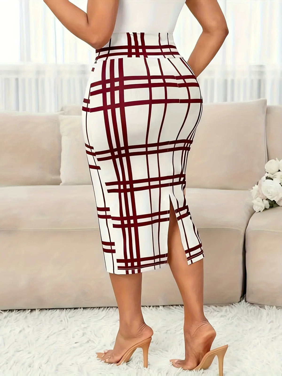 Women's Plaid Pencil Skirt - Tailored Stretch Fit-Women's Skirts-Bellmaren-White-XS-My Store