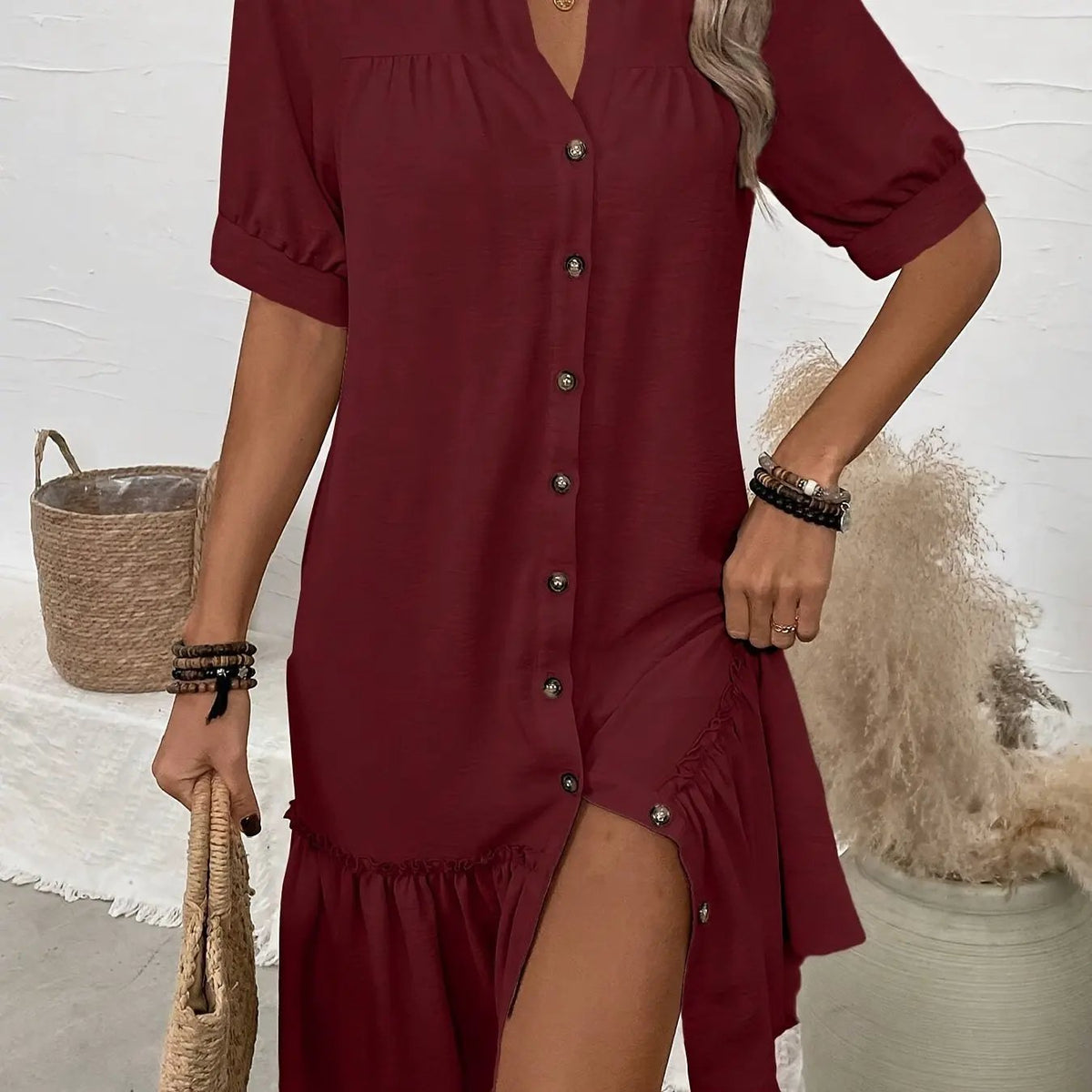 Maevelle | Buttoned Boho Midi Dress by My Store
