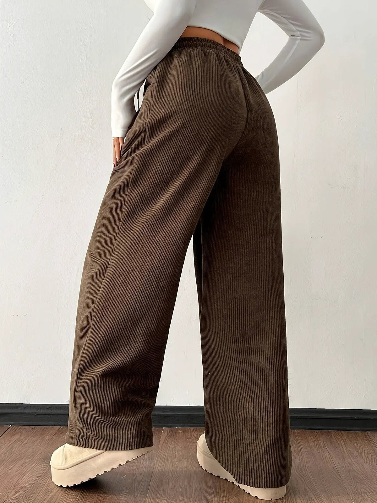 Women's Relaxed Wide-Leg Trousers - Drawstring Waist-Women's Trousers-Bellmaren-Dark Brown-S-My Store