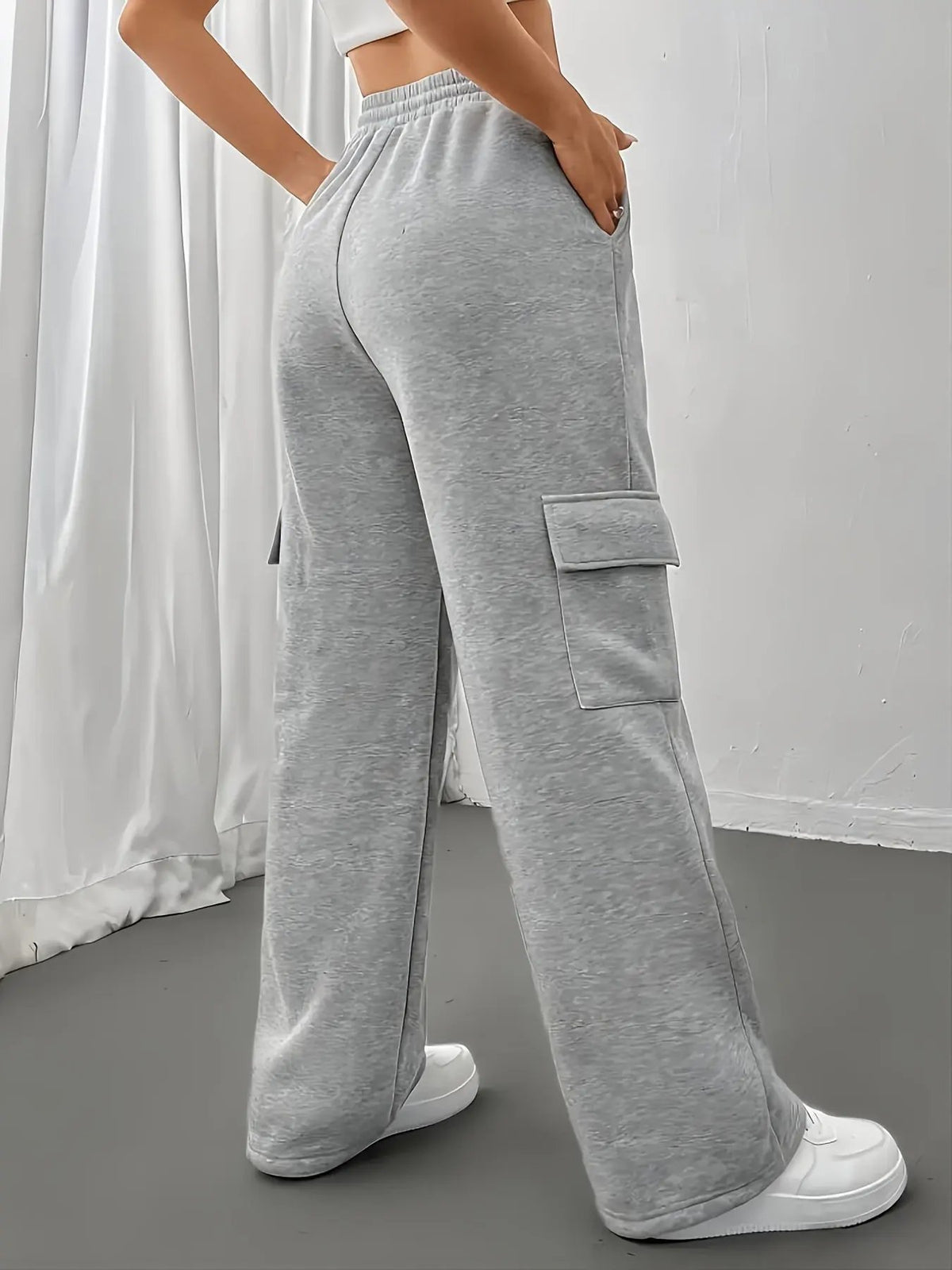 Women's Relaxed Cargo Joggers with Drawstring, Pockets-Women's Joggers-Bellmaren-Grey-S-My Store
