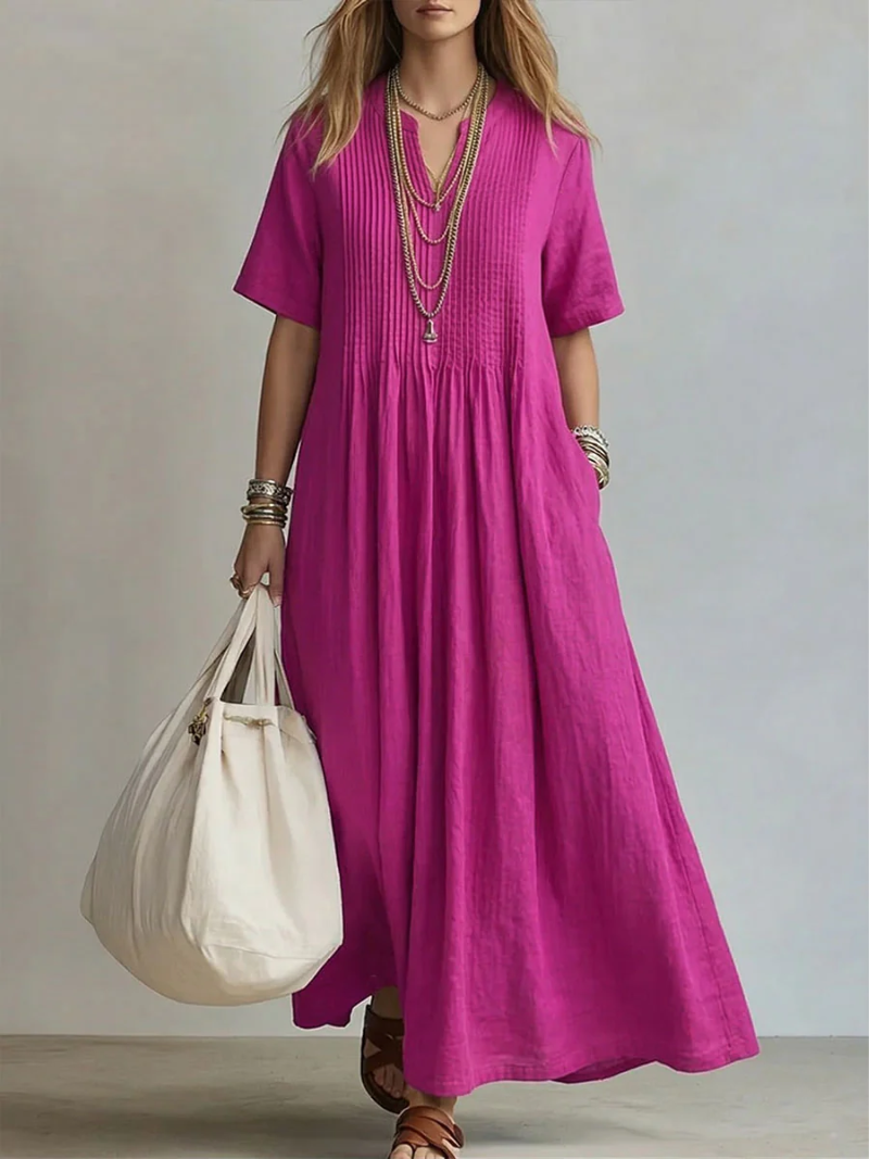 Women's Pleated Flow Maxi Dress with Side Pockets by Bellmaren