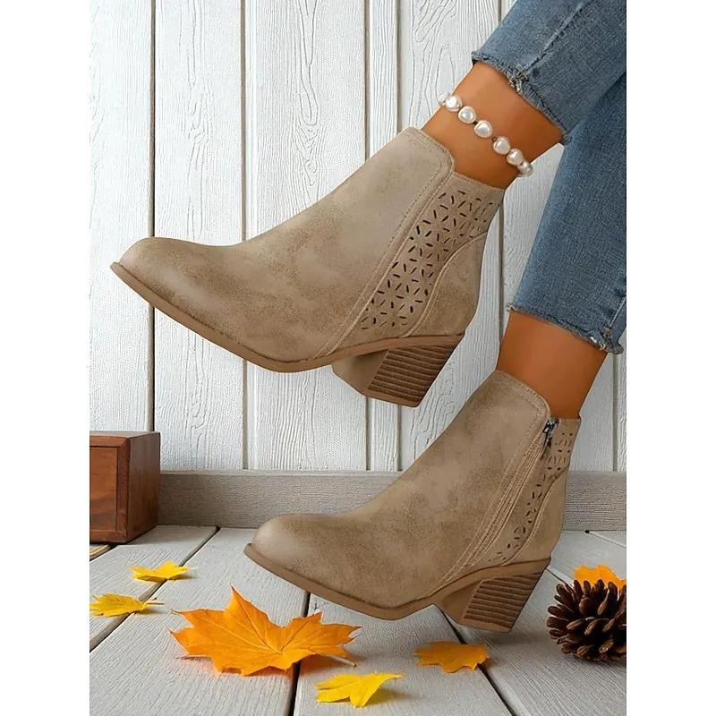 Hollis | Cutout Low-Heel Ankle Boots by My Store