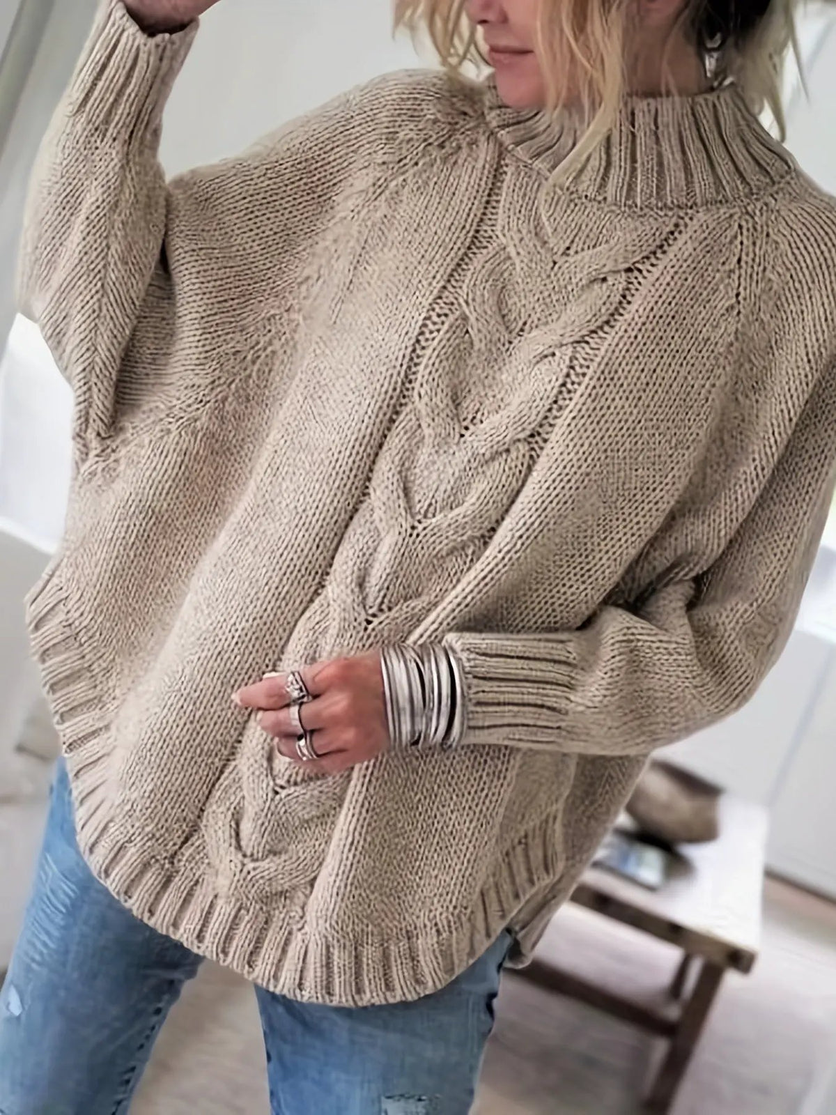 Corinne | Cozy High-Neck Cable-Knit Sweater by My Store