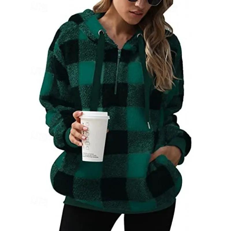 Colette | Cozy Quarter-Zip Checkered Hoodie by My Store