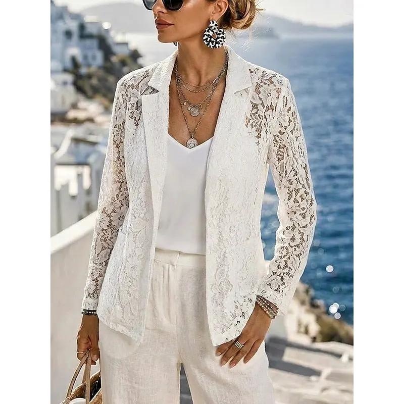 Women's Openwork Lapel Blazer for Smart-Casual Outings by Bellmaren