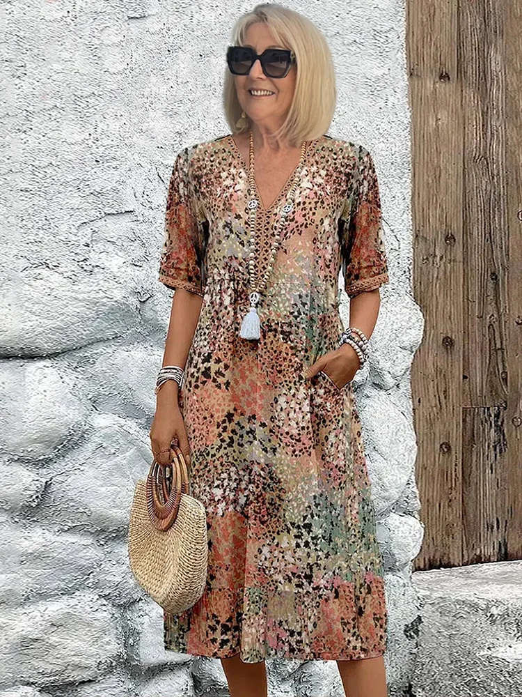 Natalie | Vibrant Pattern Midi Dress by My Store