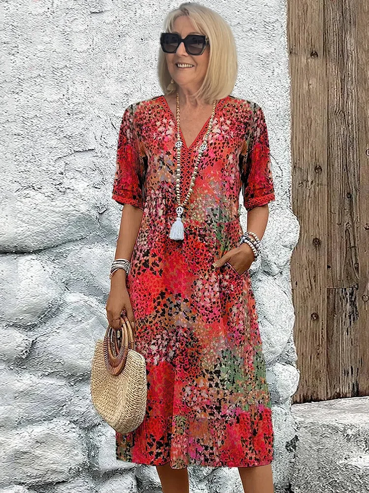Natalie | Vibrant Pattern Midi Dress by My Store