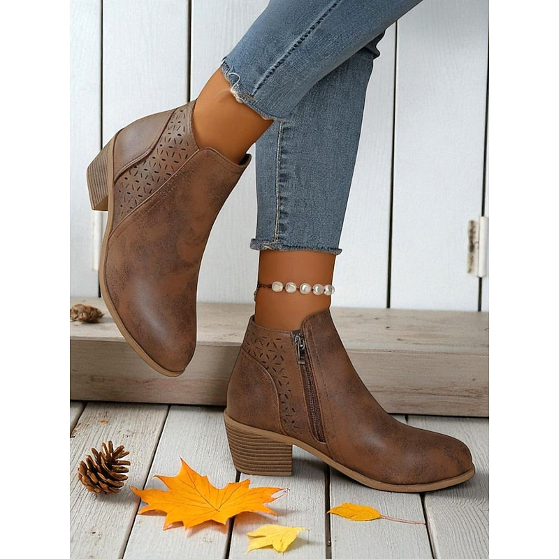 Hollis | Cutout Low-Heel Ankle Boots by My Store