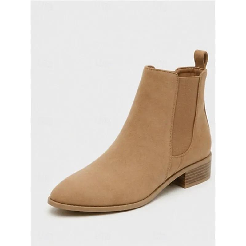 Women's Pointed-Toe Block Heel Ankle Boots for Workwear-Women's Shoes-Bellmaren-Khaki-4-My Store