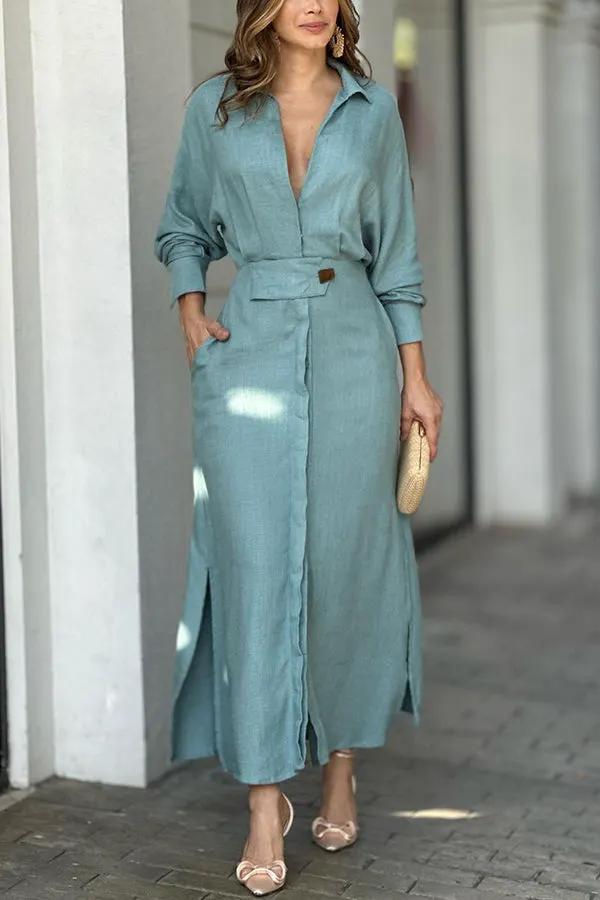 Women's Loose-Fit Ankle-Length Shirt Dress by Bellmaren