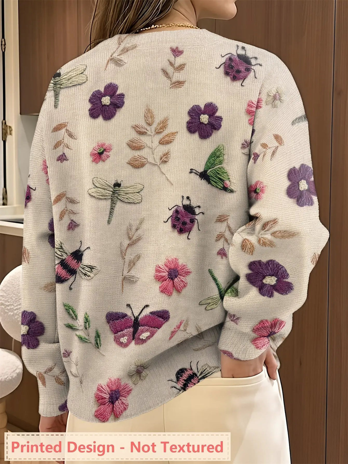 Women's Botanical Print Crew Neck Jumper For Layering by Bellmaren