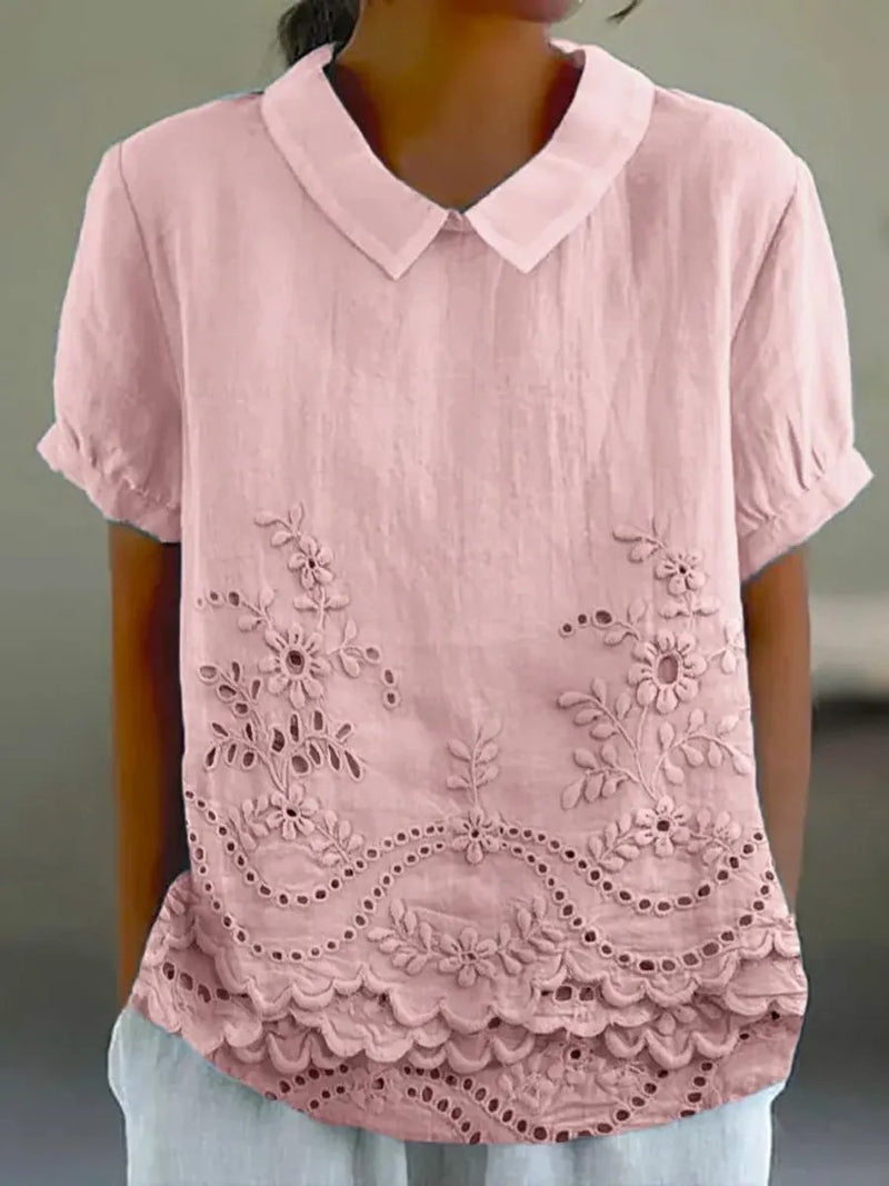 Women's Floral Embroidered Hem Blouse – Relaxed Shirt Fit