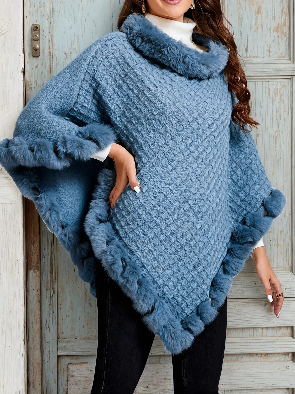 Willow | Cozy Fur-Trim Poncho by My Store