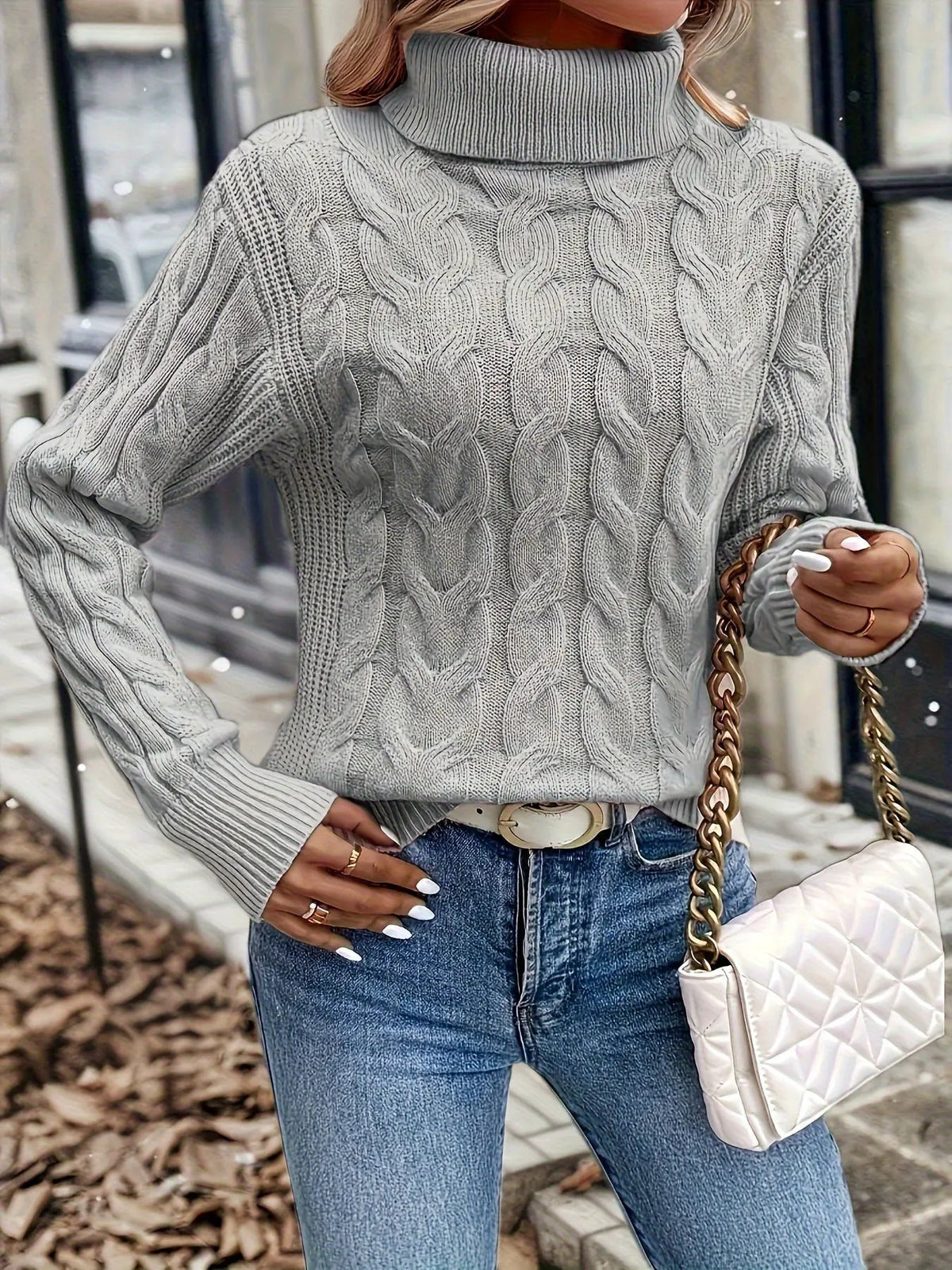 Women's Cable Knit Turtleneck Jumper in Relaxed Fit-Women's Sweaters-Bellmaren-Red-S-My Store