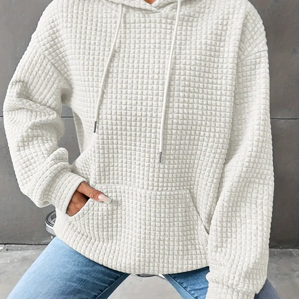 Women's Textured Hooded Top With Front Pouch-Women's Hoodies-Bellmaren-White-XL-My Store