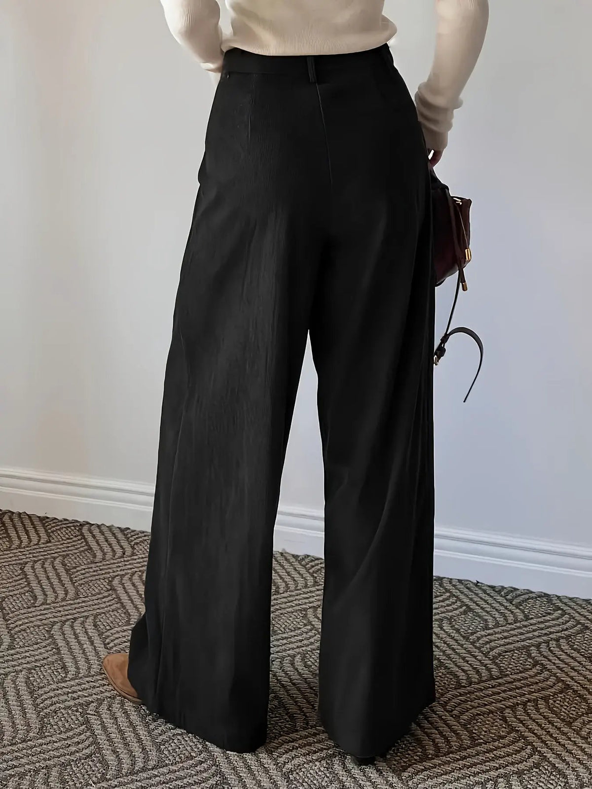 Women's Pleated Wide Leg Trousers Relaxed Fit-Women's Trousers-Bellmaren-Black-S-My Store