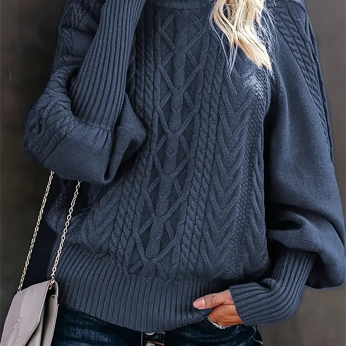 Women's Cable Knit Half Collar Sweater For Layering-Women's Sweaters-Bellmaren-Navy-S-My Store