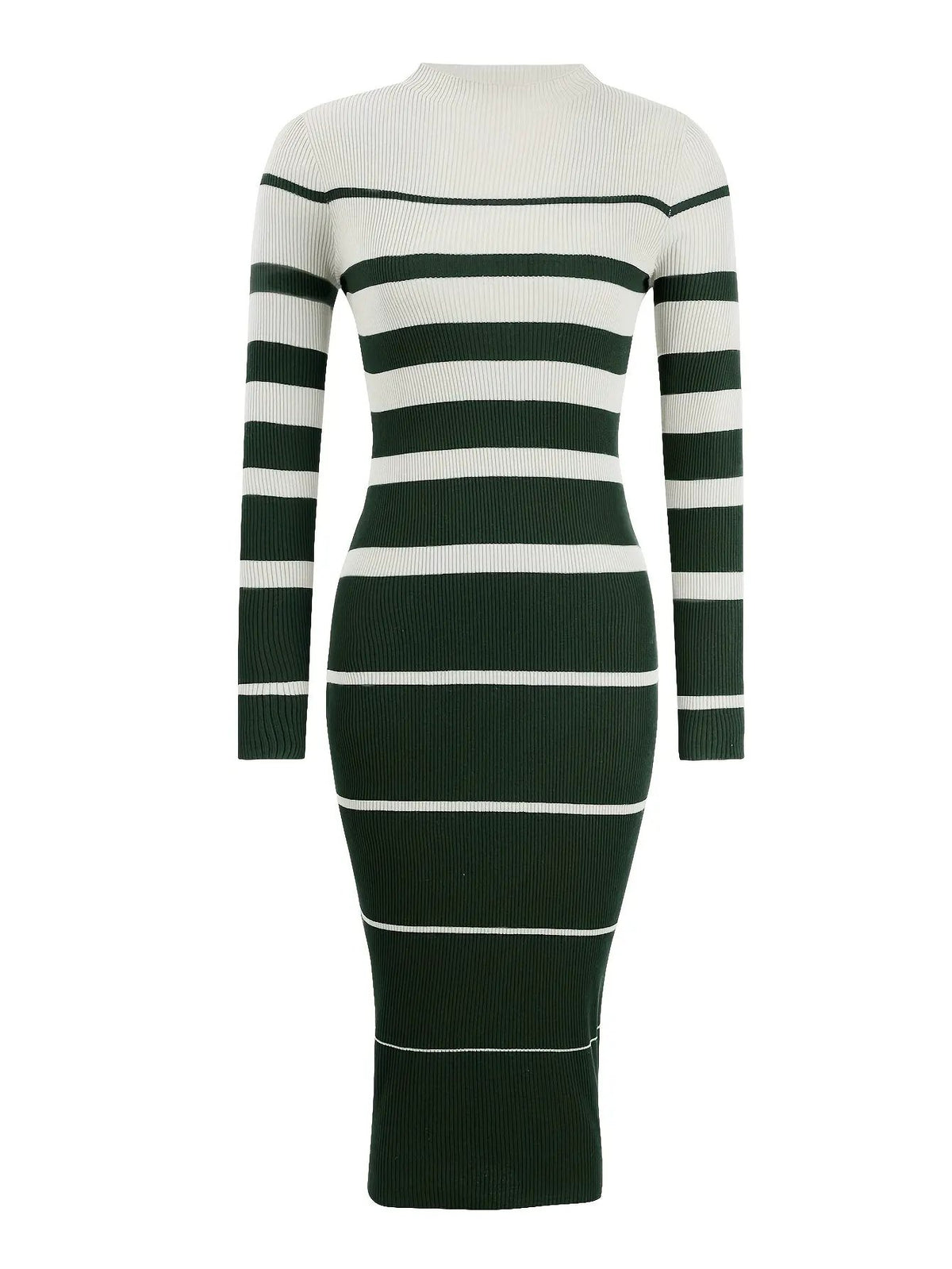 Women's Ribbed Striped Sweater Dress In Fitted Shape-Women's Dresses-Bellmaren-Black-S-My Store