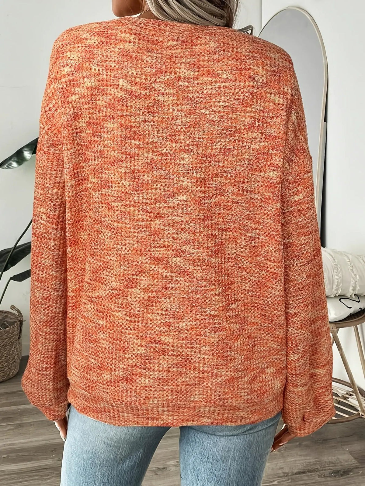 Women's Relaxed Waffle-Knit Jumper Classic Pullover-Women's Sweaters-Bellmaren-Orange-Red-S-My Store