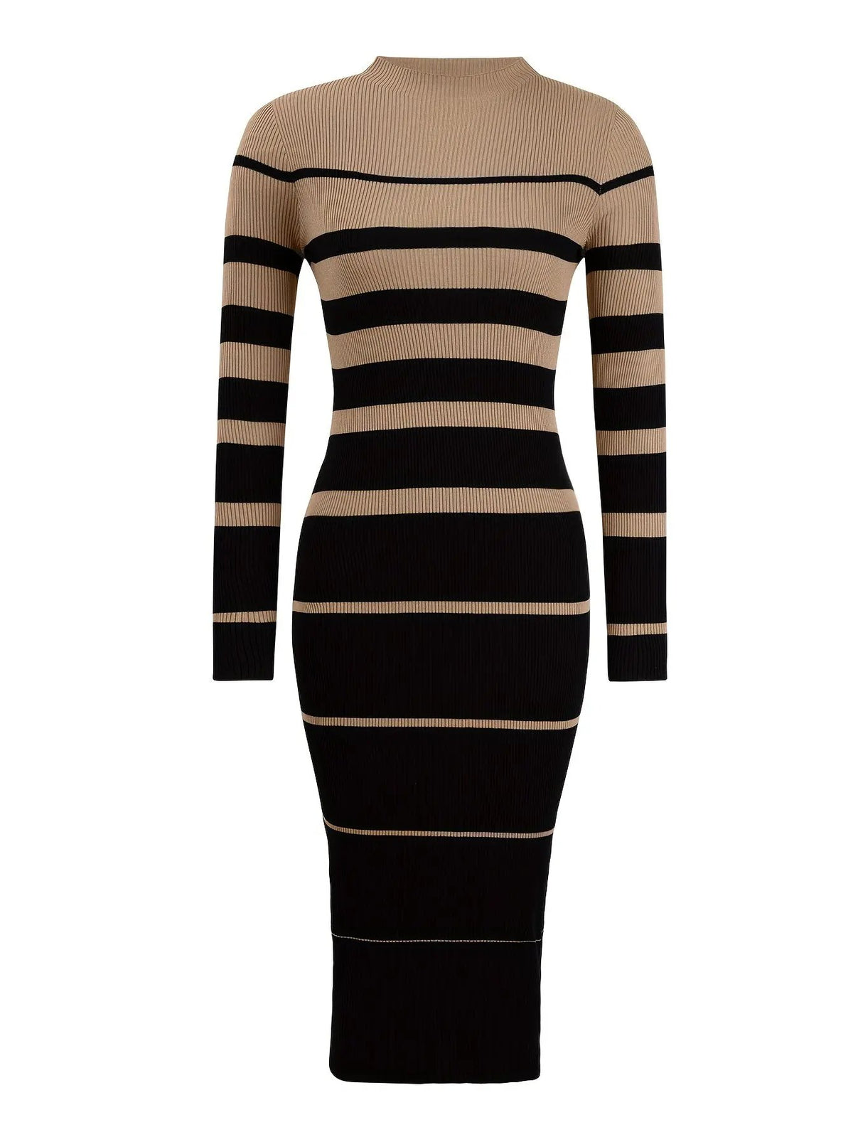 Women's Ribbed Striped Sweater Dress In Fitted Shape-Women's Dresses-Bellmaren-Black-S-My Store