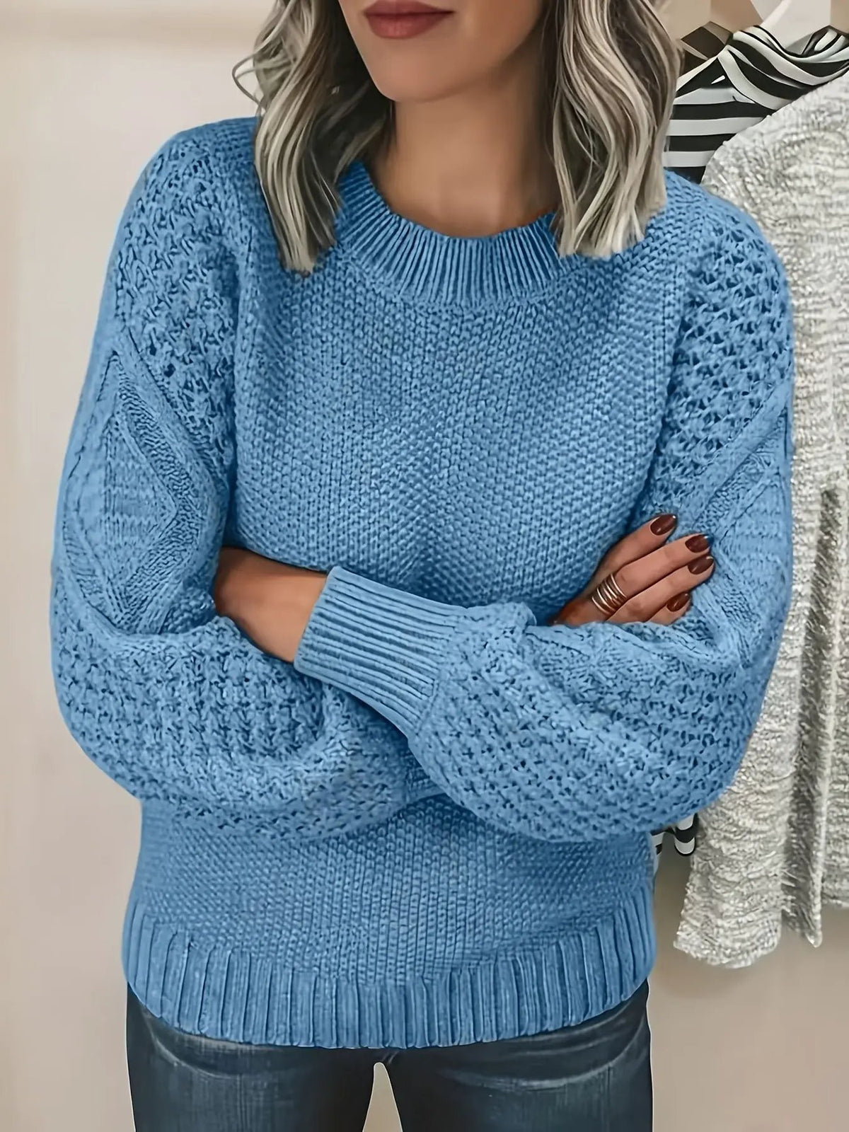 Women's Oversized Lantern Sleeve Textured Jumper-Women's Sweaters-Bellmaren-Pink-XL-My Store