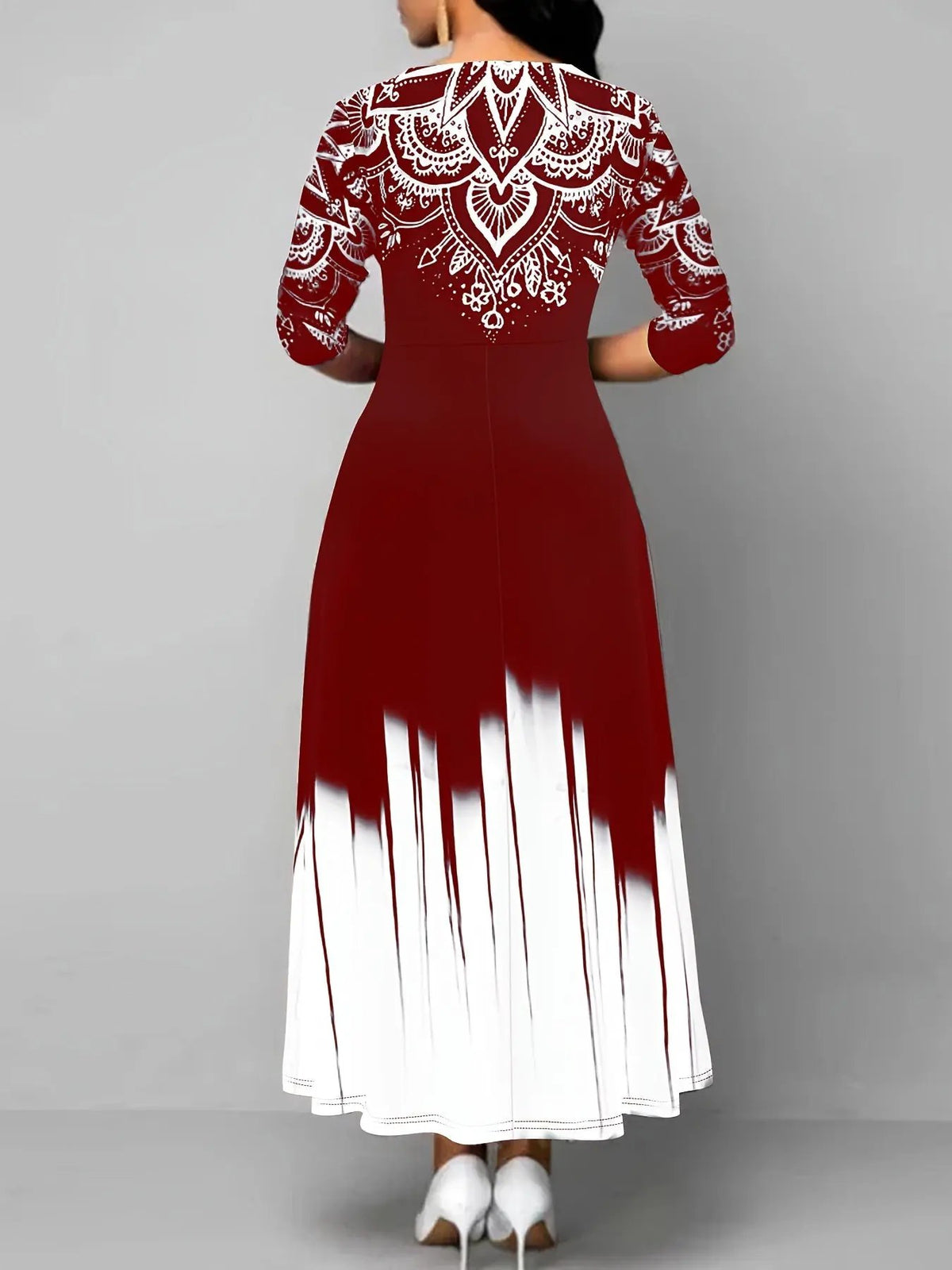 Women's Printed Flared Maxi Dress with Flowing Hem-Women's Dresses-Bellmaren-Black-S-My Store