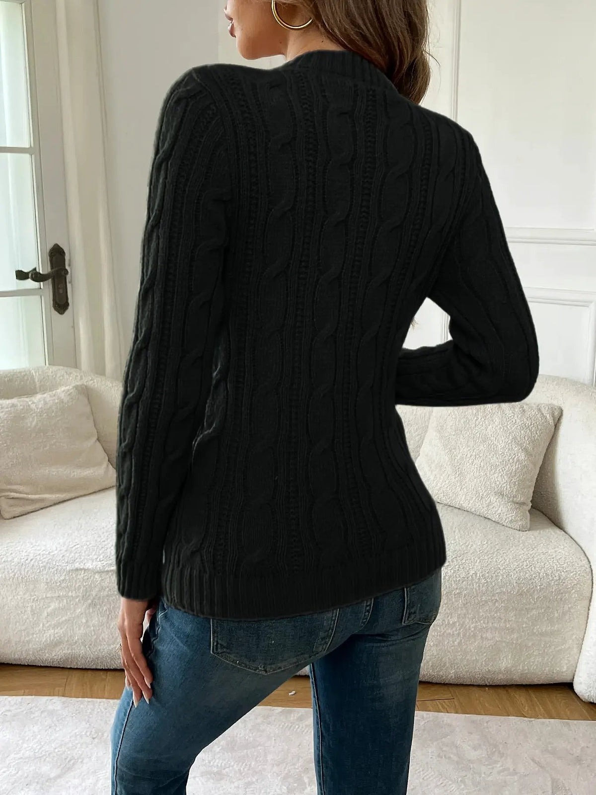 Women's Twist-Knit Round Neck Jumper-Women's Sweaters-Bellmaren-Black-S-My Store