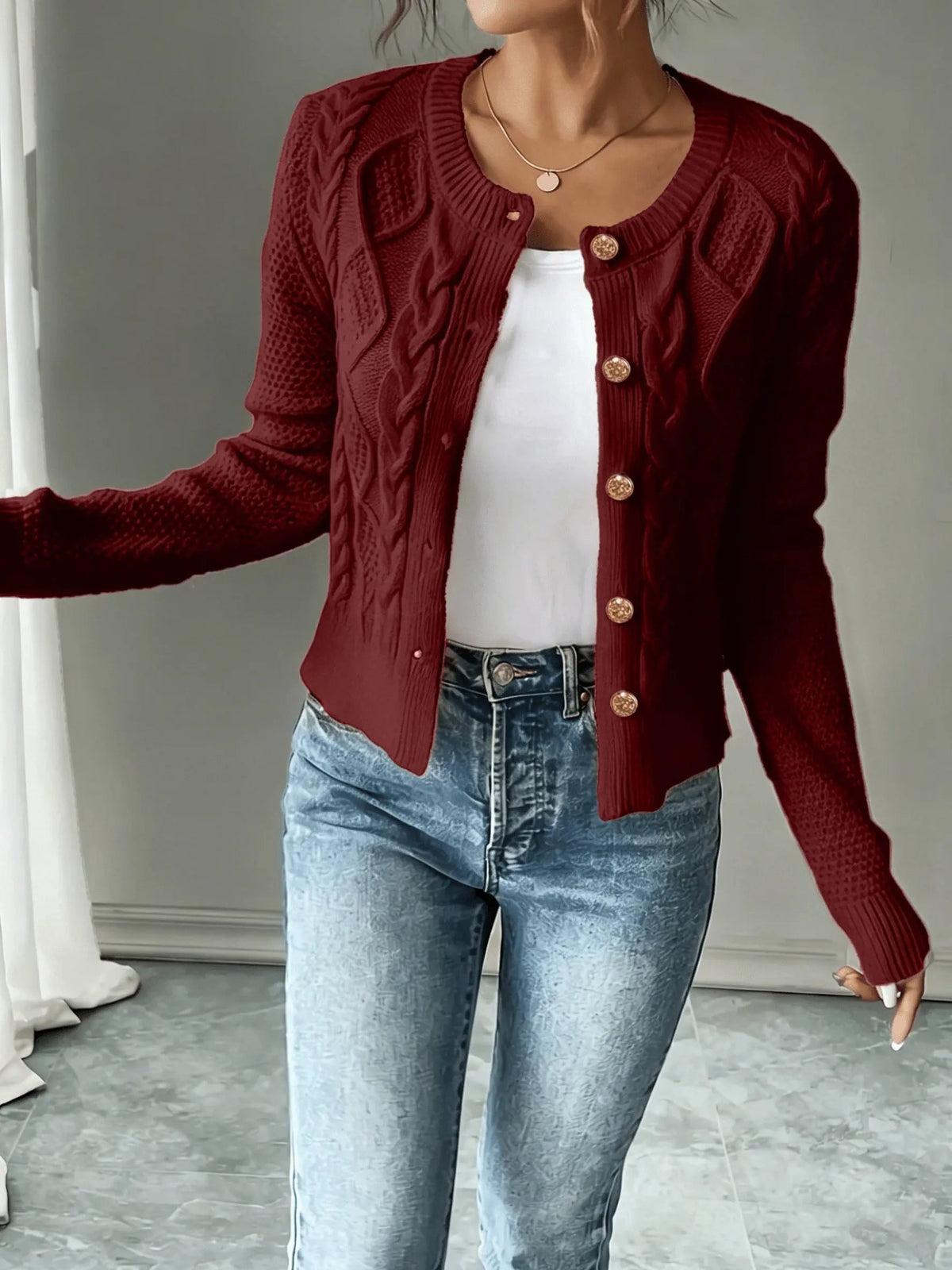 Women's Cable-Knit Button-Front Cardigan-Women’s Cardigans-Bellmaren-Black-S-My Store