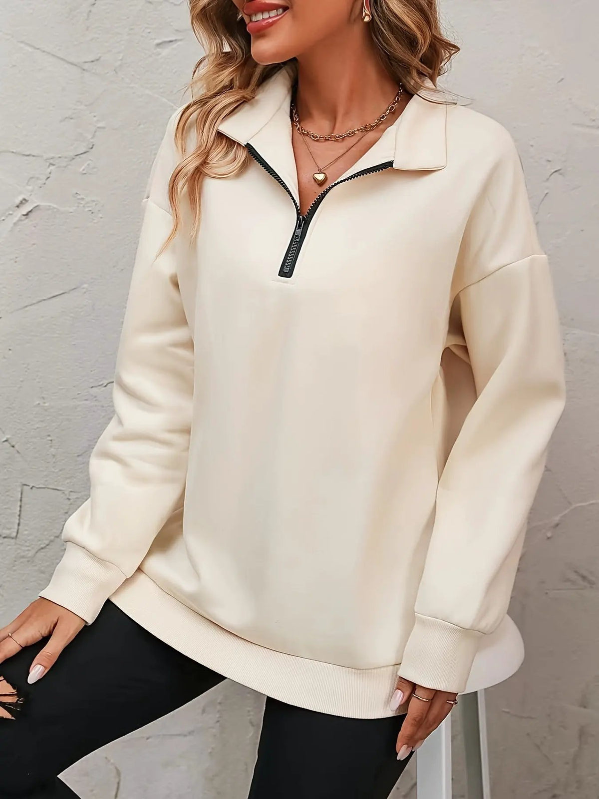Women's Relaxed Fit Half-Zip Sweatshirt-Women's Sweatshirts-Bellmaren-Apricot-2XL-My Store