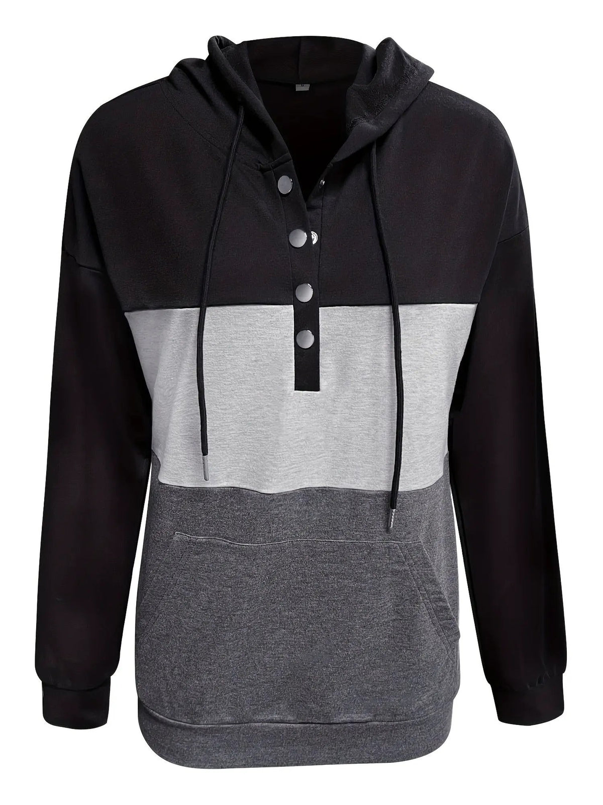 Women's Colour Block Hoodie with Button Neck-Women's Hoodies-Bellmaren-Black-S-My Store