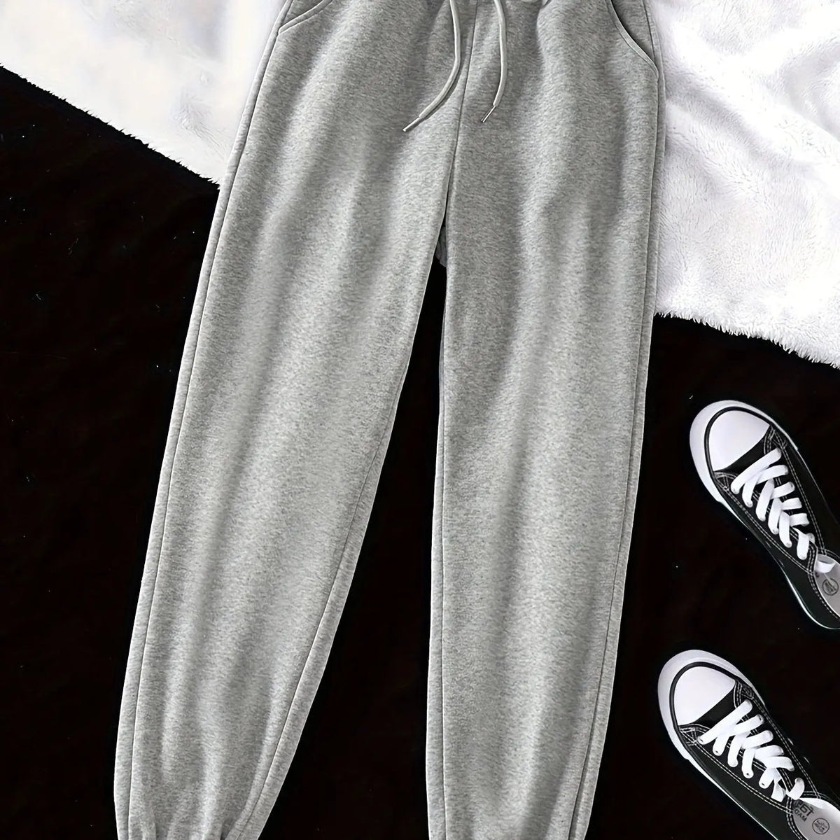 Women's Relaxed Drawstring Joggers with Cuffed Hem-Women's Joggers-Bellmaren-Light Grey-XS-My Store