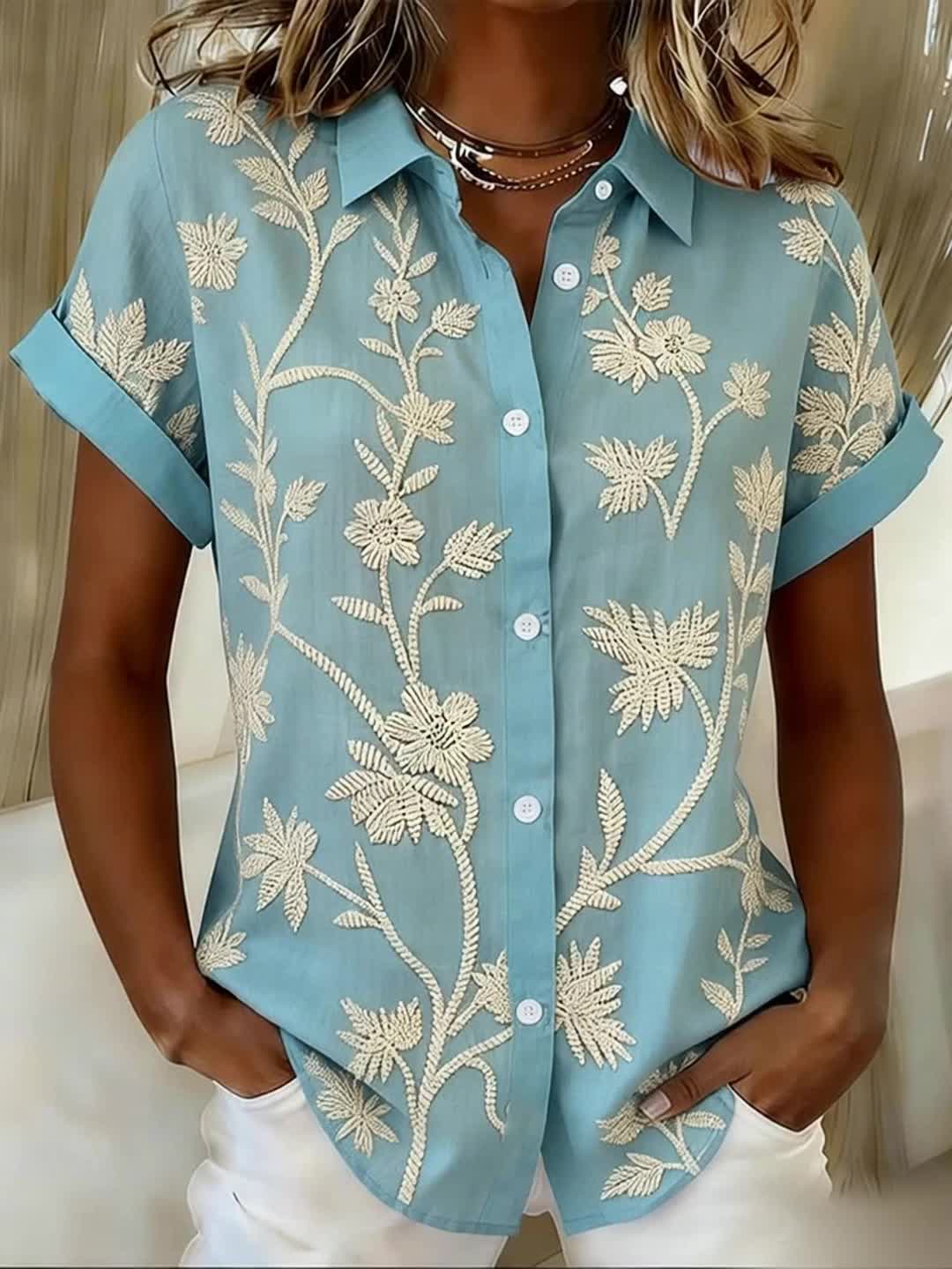 Regina | Botanical Print Shirt by My Store