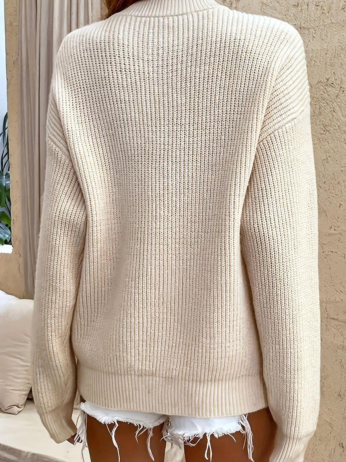 Cecilia | Ribbed Henley Sweater by My Store
