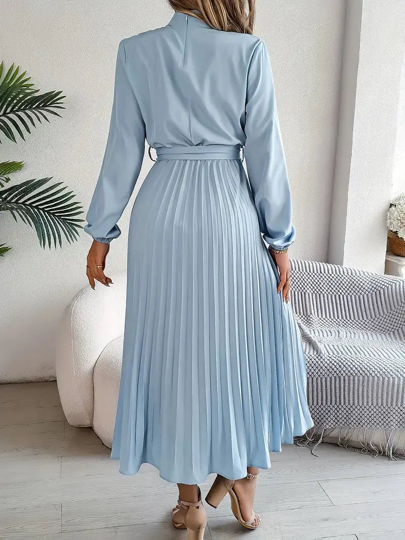 Women's Long-Sleeve Belted Pleated Midi Dress by Bellmaren