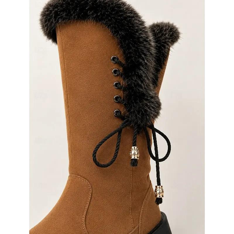 Women's Knee-High Winter Boots with Fur Trim-Women's Shoes-Bellmaren-Yellow-4-My Store
