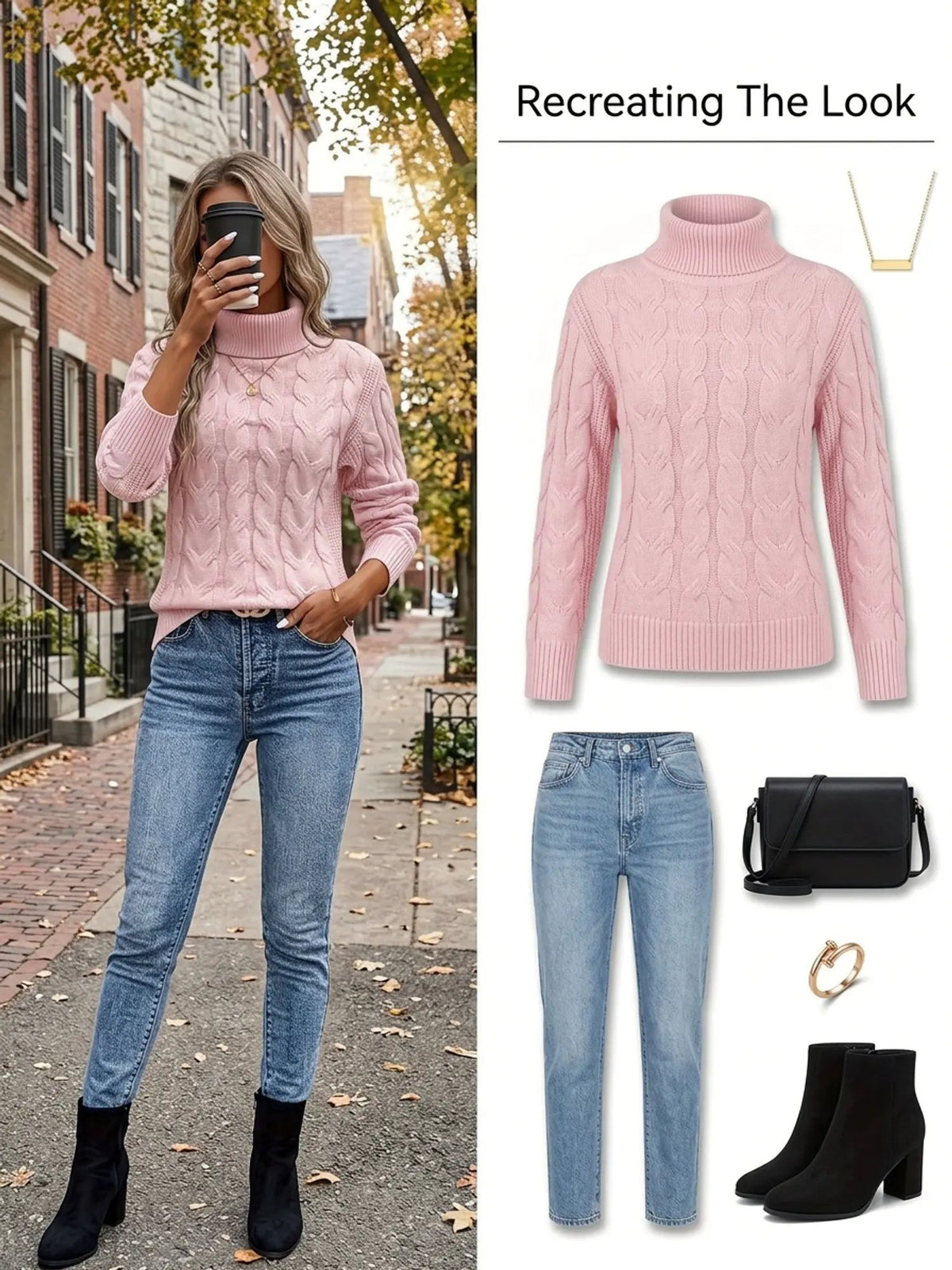 Women's Cable Knit Turtleneck Jumper in Relaxed Fit-Women's Sweaters-Bellmaren-Red-S-My Store