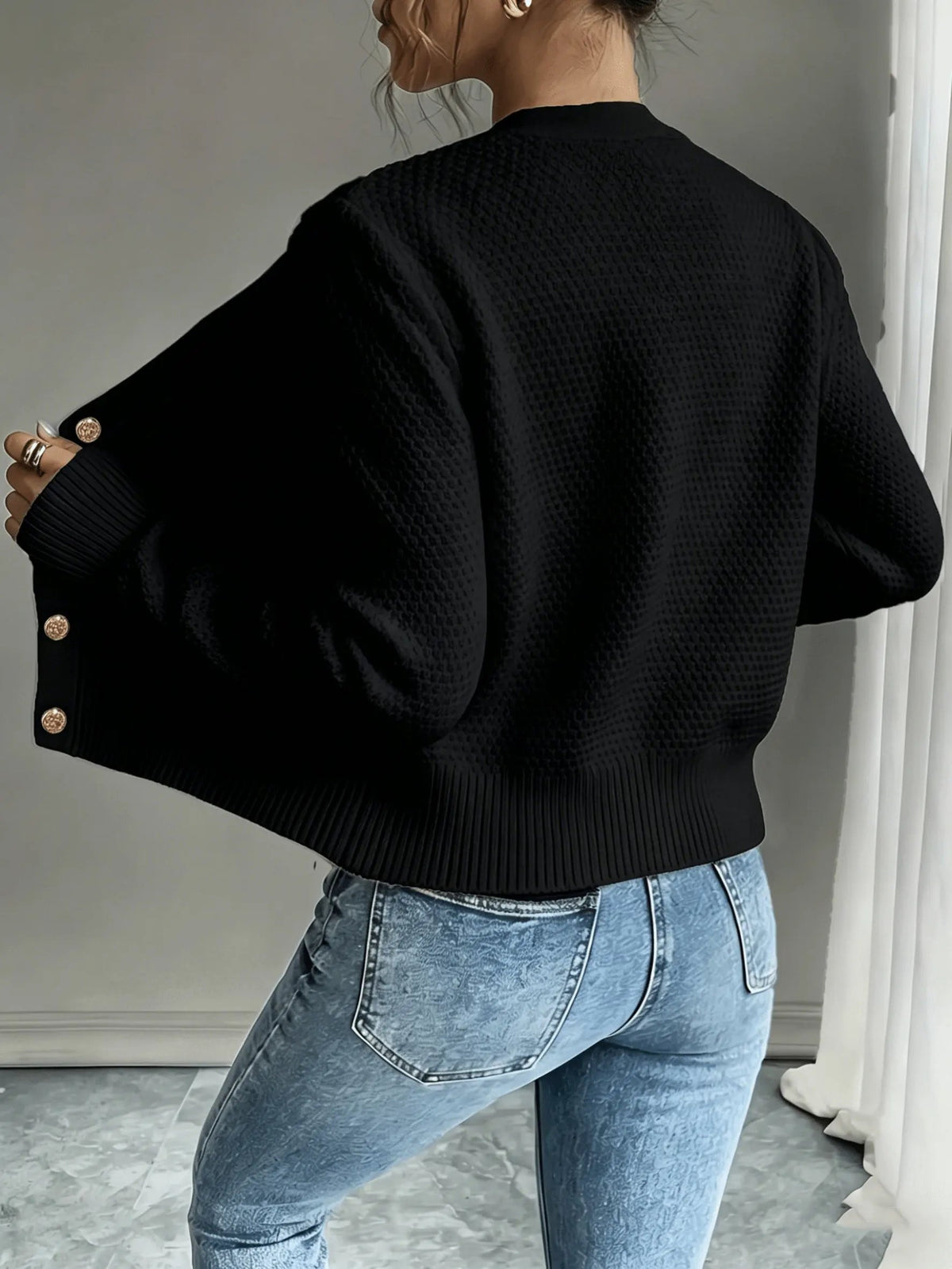 Women's Cable-Knit Button-Front Cardigan-Women’s Cardigans-Bellmaren-Black-S-My Store