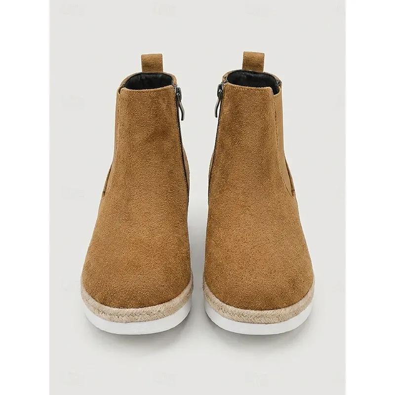 Women's Braided Trim Wedge Ankle Boots For Weekend Wear-Women's Shoes-Bellmaren-Brown-4-My Store