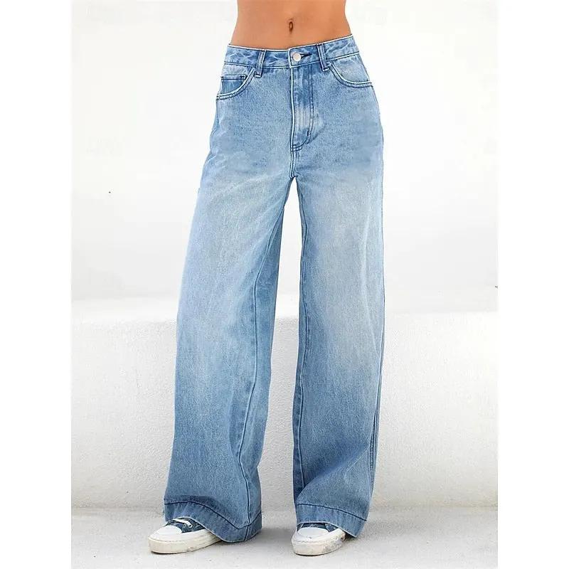 Women's High-Waist Relaxed Wide-Leg Jeans-Women's Jeans-Bellmaren-Blue-S-My Store