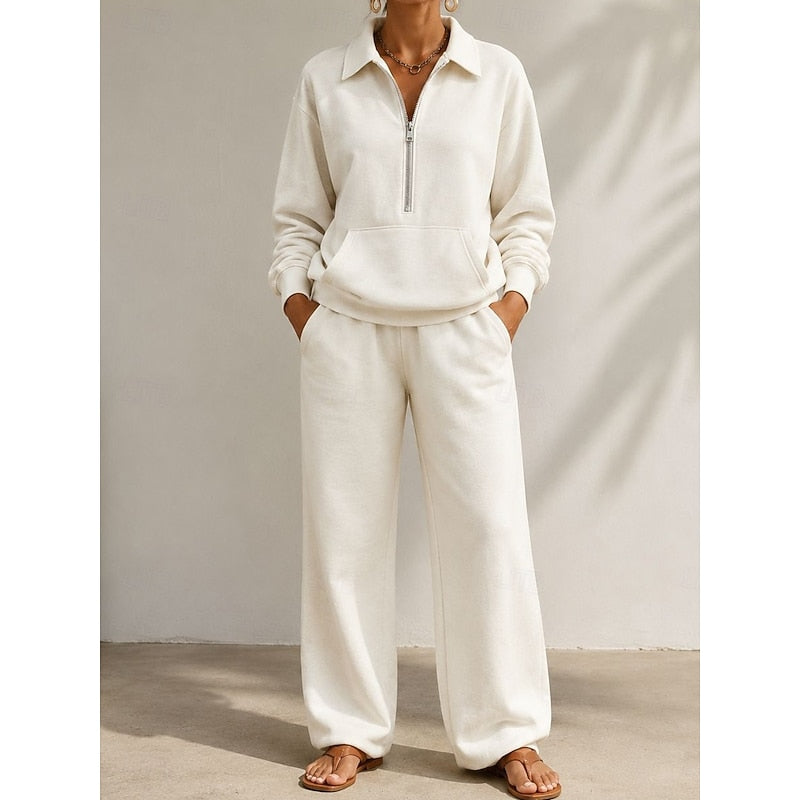 Women's Relaxed Half‑Zip Top and Wide‑Leg Trousers Set by Bellmaren