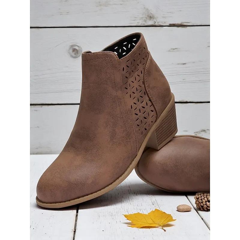 Hollis | Cutout Low-Heel Ankle Boots by My Store