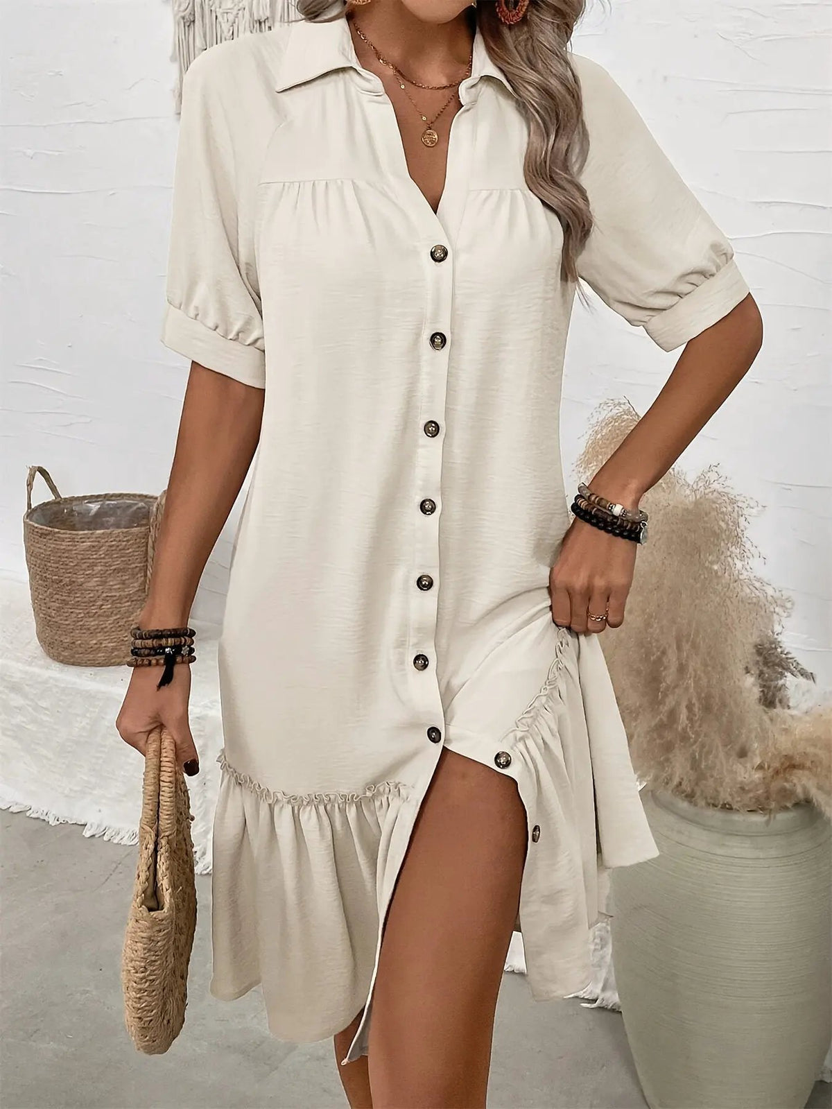 Maevelle | Buttoned Boho Midi Dress by My Store
