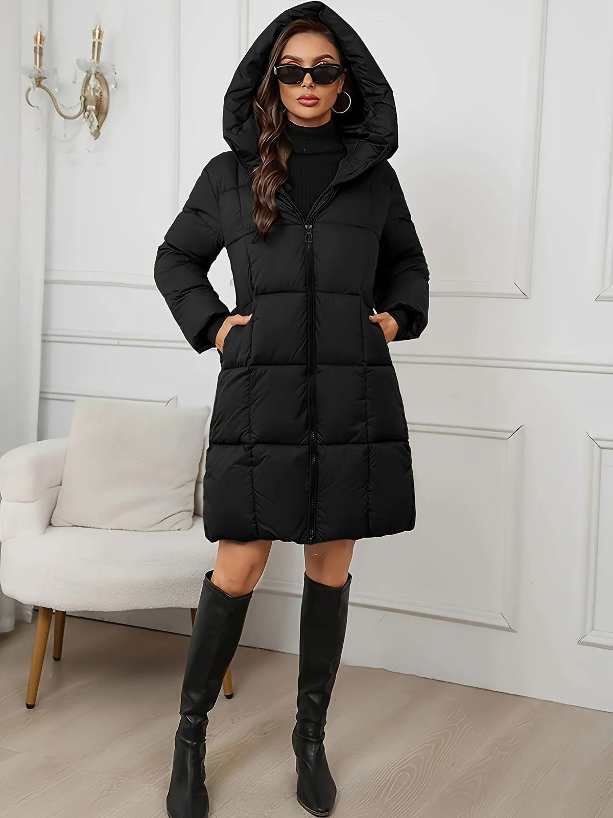 Women's Hooded Longline Quilted Puffer Coat-Women's Coats & Jackets-Bellmaren-Reddish Brown-S-My Store