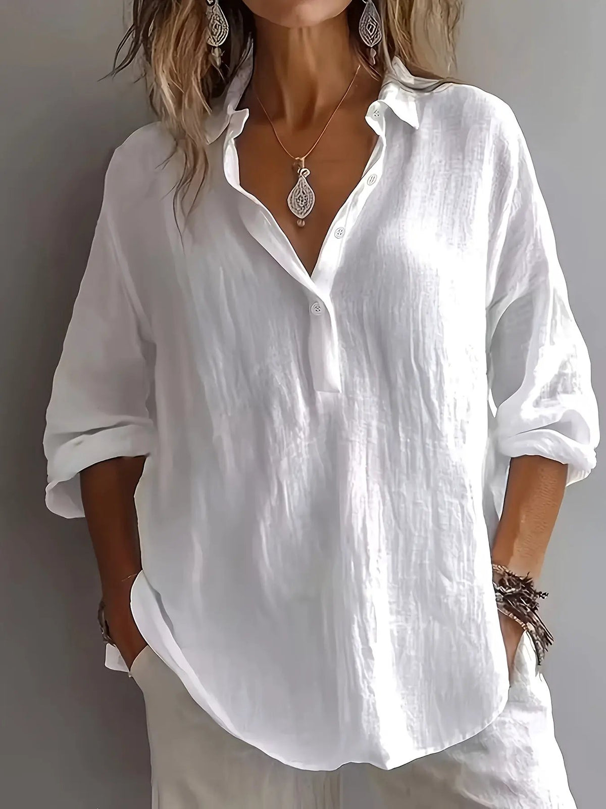Freya | Relaxed Collared Blouse by Bellmaren