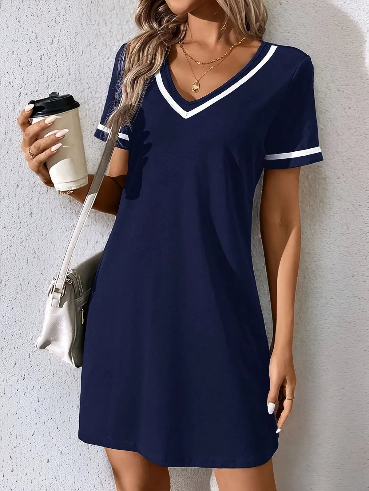 Corinne | V-Neck Color-Block Shift Dress by My Store