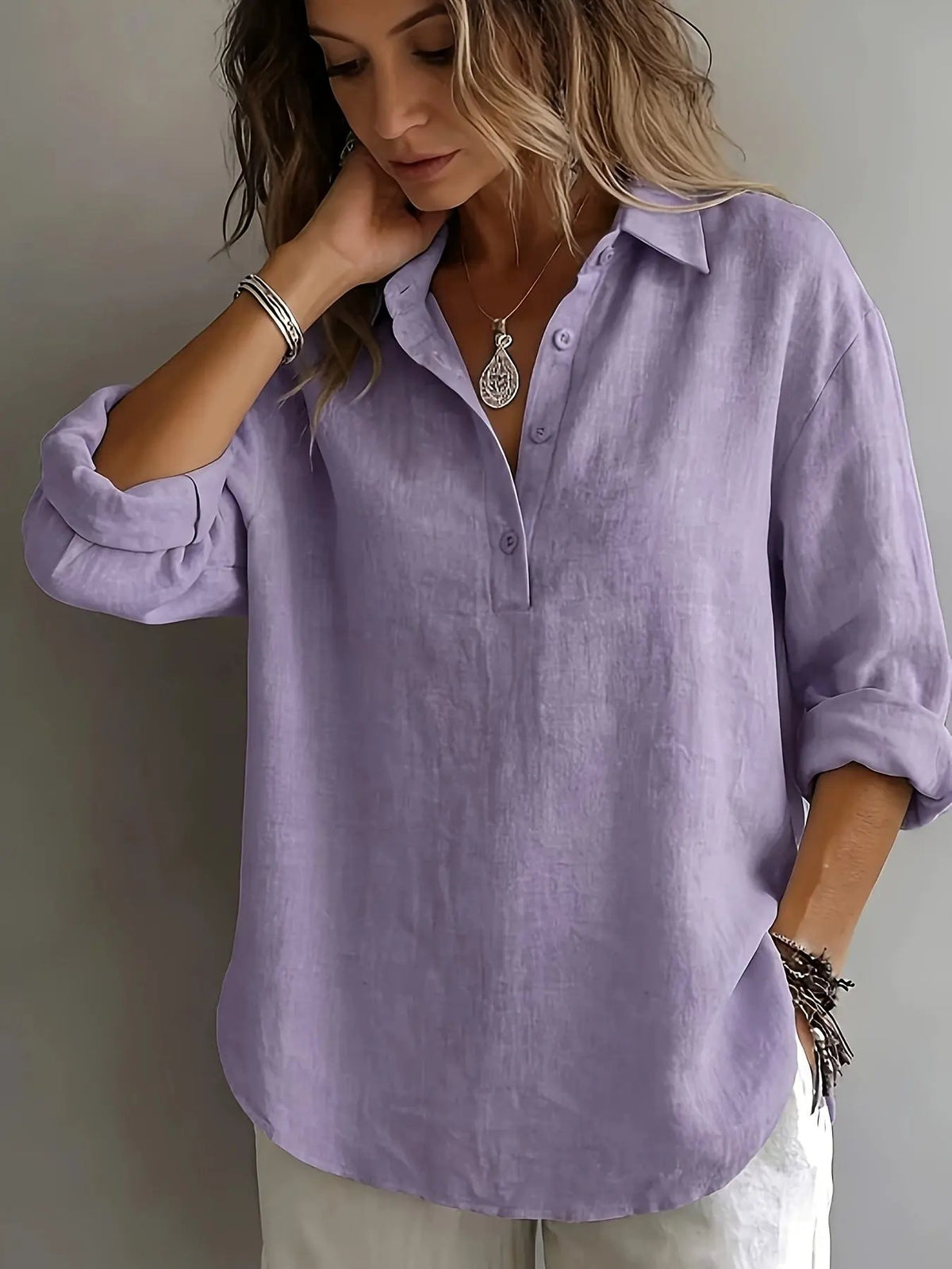 Freya | Relaxed Collared Blouse by Bellmaren