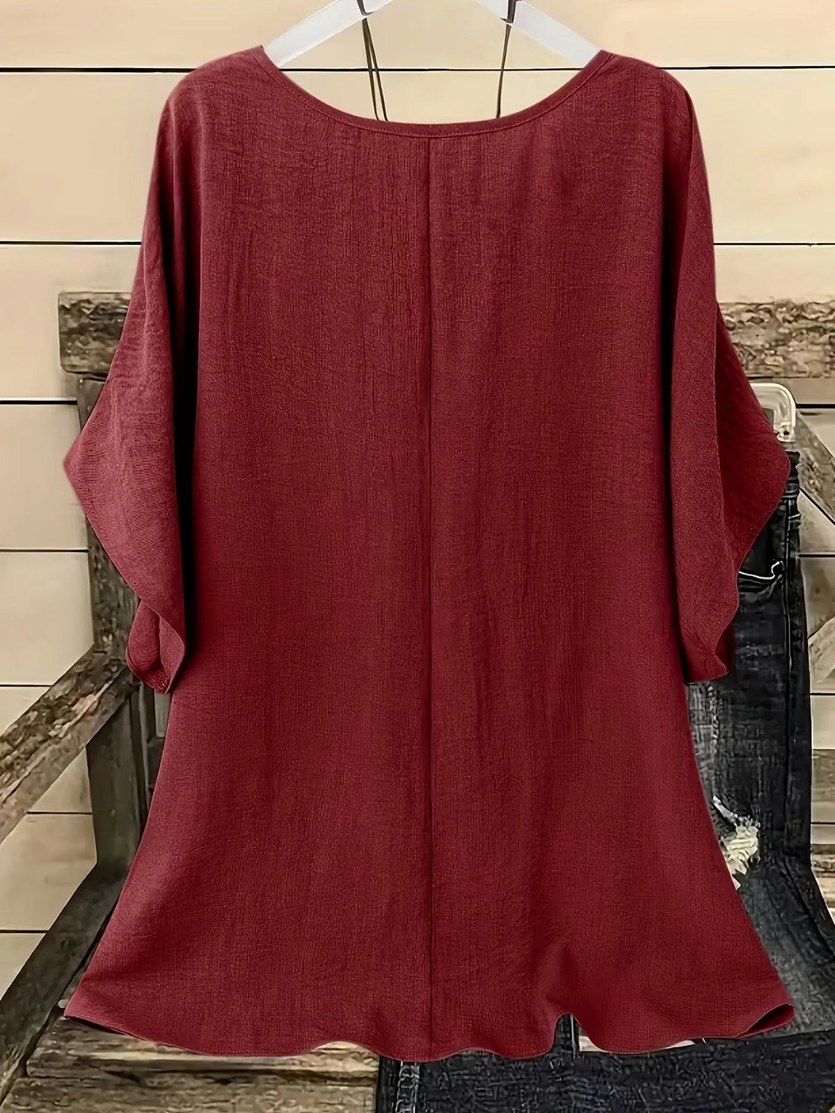 Women's Flowy Batwing Blouse With Rounded Neck-Women's Tops-Bellmaren-Khaki-S-My Store