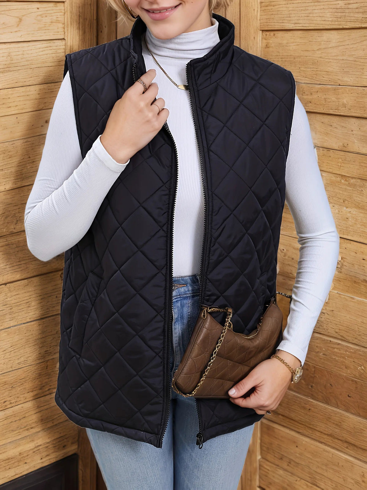 Eileen | Diamond-Quilted Longline Vest by My Store