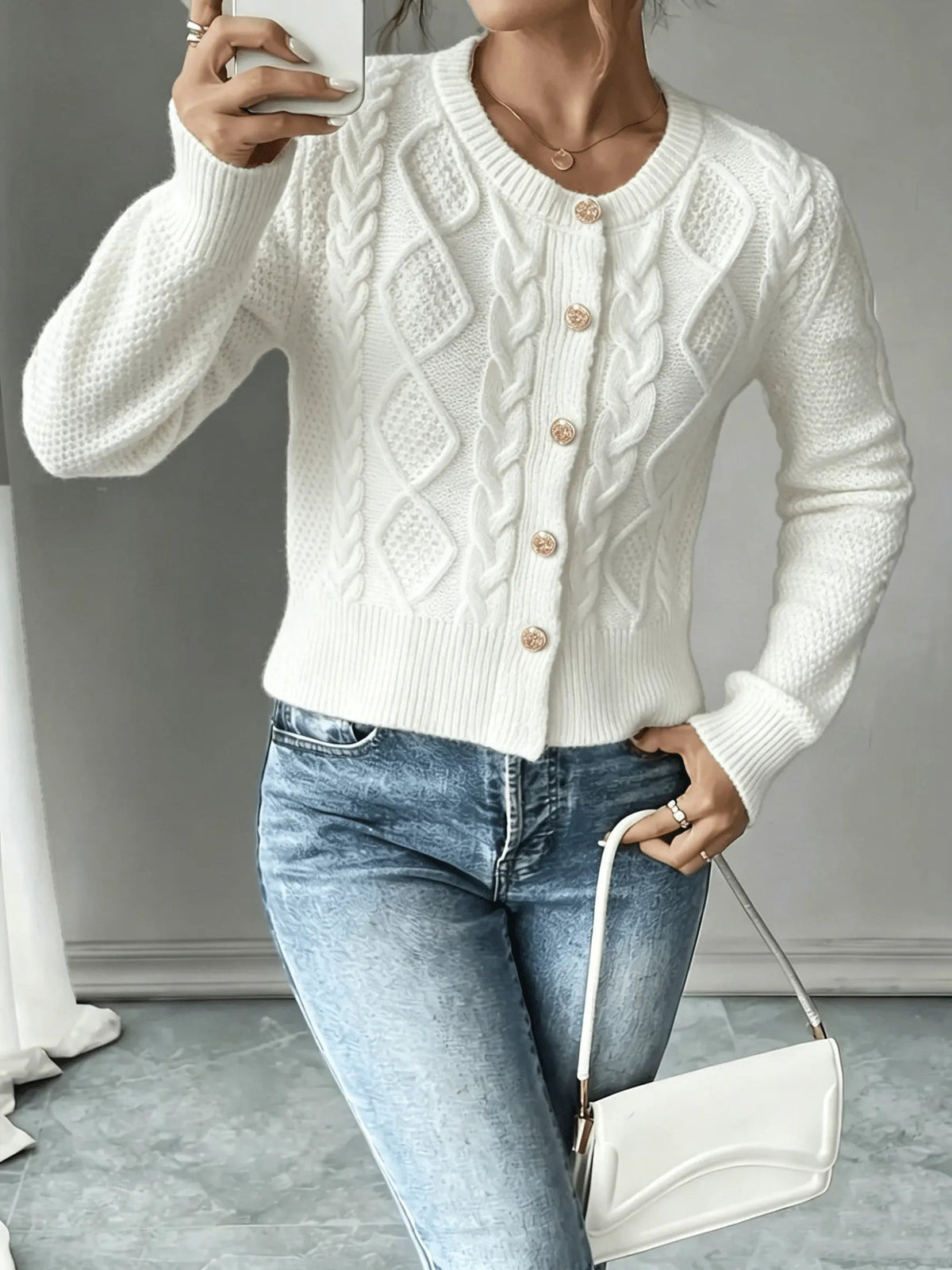 Women's Cable-Knit Button-Front Cardigan-Women’s Cardigans-Bellmaren-Black-S-My Store